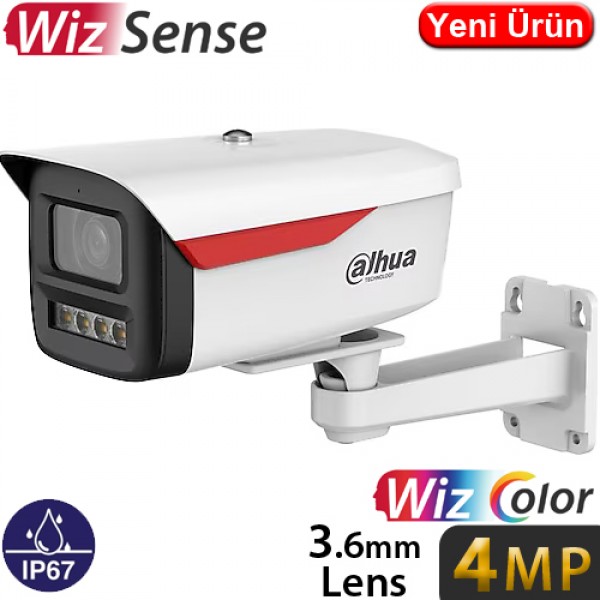 DAHUA  IPC-HFW2449M-S-B-PRO,  4Mpix, WizColor, 3,6mm Lens, H265+, 30Mt Gece Görüşü, IP67, Dahili Mikrofon, PoE Bullet IP Kamera