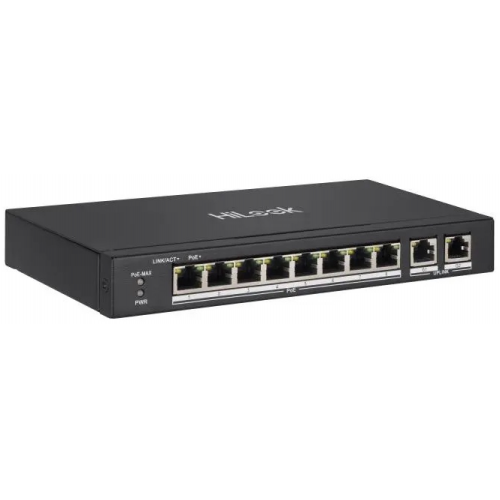 HILOOK NS-0310P-60(B), 8Port, Megabit, PoE 60W, 2 Port Gigabit Uplink, Long Range 250Metre, Yönetilemez, Masaüstü Switch