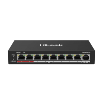 HILOOK NS-0109P-60(B), 8 Port, Megabit, PoE 60W, 1 Port Megabit Uplink, Long Range 250Metre, Yönetilemez, Masaüstü Switch