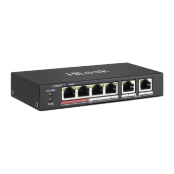 HILOOK NS-0106P-35(B), 4 Port, Megabit, PoE 60W, 2 Port Megabit Uplink, Long Range 250Metre, Yönetilemez, Masaüstü Switch