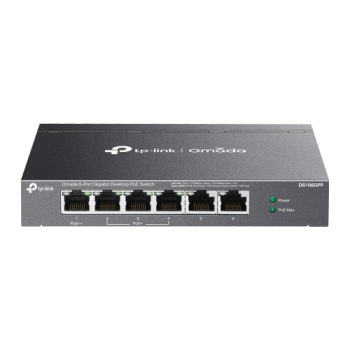 OMADA DS106GPP, 6 Port Gigabit, 3 Port Gigabit PoE+, 64W, 1 Port Gigabit PoE++, Yönetilemez, Metal Kasa Masaüstü Sessiz Switch