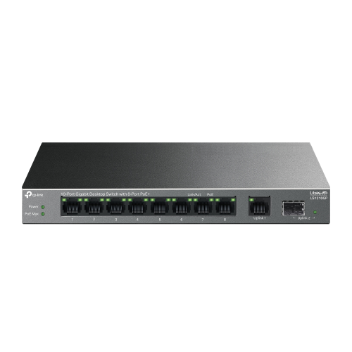 TP-LINK LS1210GP, Green Tech, 8 Port Gigabit, PoE 61W, 1 Port Gigabit Uplink, 1 Port Gigabit SFP, Yönetilemez Masaüstü Switch