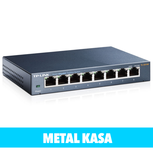 TP-LINK TL-SG108, 8 Port, GigaBit, Yönetilemez, Metal Kasa, Masaüstü Switch