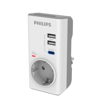 PHILIPS CHP8010W/10, Tekli, Akım Korumalı Priz, 380 Joules, PD 20W Hızlı Şarj, 1xUSB-C, 2xUSB-A, (Beyaz)