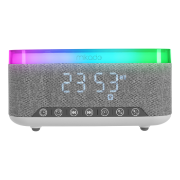MIKADO MD-W8, 10W, Taşınabilir, USB/TYPE-C/BT/TF, RGB Işıklı, 1200mAh, 15W Kablosuz Şarj, Gece Lambası, Alarmlı Saat, Bluetooth Speaker