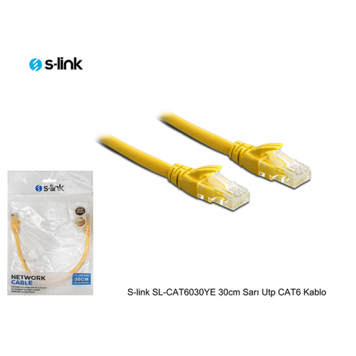 S-LINK SL-CAT6030YE CAT6 Patch 30CM Kablo (Sarı)
