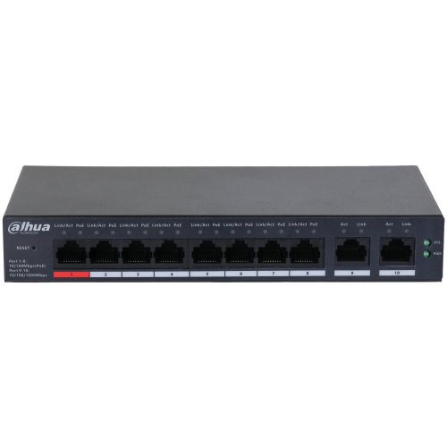 DAHUA CS4010-8ET-110, 8 Port, Megabit, PoE 110W, 2 Port Uplink, Cloud Yönetilebilir, Switch