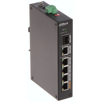 DAHUA PFS3106-4ET-60-V2, 4 Port, Megabit, PoE 60W, 1 Port Gigabit Uplink, 1 Port Gigabit SFP, Yönetilemez, Masaüstü Switch