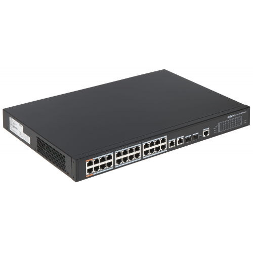 DAHUA PFS4226-24ET-240-V3, 24 Port, MegaBit, PoE 240W, 2 Port GigaBit Uplink, 2 Port GigaBit Combo SFP, Yönetilebilir, Rack Mount Switch