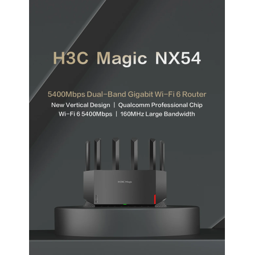 H3C Magic NX54, Dual Band, WiFi 6, 5400Mbps, 4Port GigaBit, 6ad Anten, Masaüstü, Router, Access Point
