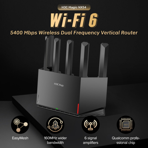 H3C Magic NX54, Dual Band, WiFi 6, 5400Mbps, 4Port GigaBit, 6ad Anten, Masaüstü, Router, Access Point