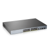 ZyXEL GS1350-26HP, 24 Port, GigaBit, PoE 375W, 2 Port GigaBit SFP, Yönetilebilir, Rackmount Switch