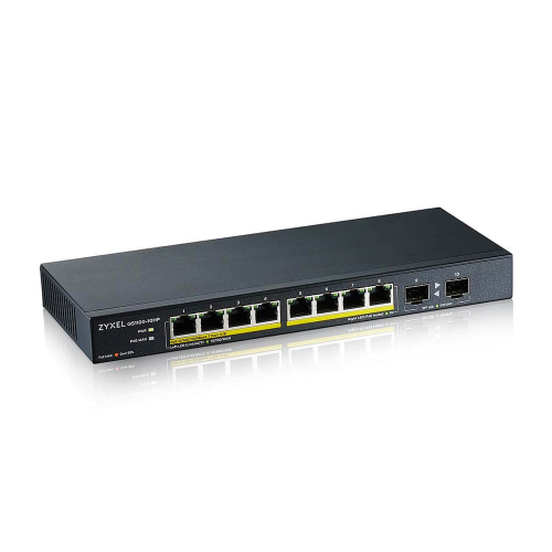 ZyXEL GS1100-10HP, 8 Port, Gigabit, PoE 130W, 2 Port GigaBit SFP, Yönetilemez, Masaüstü Switch