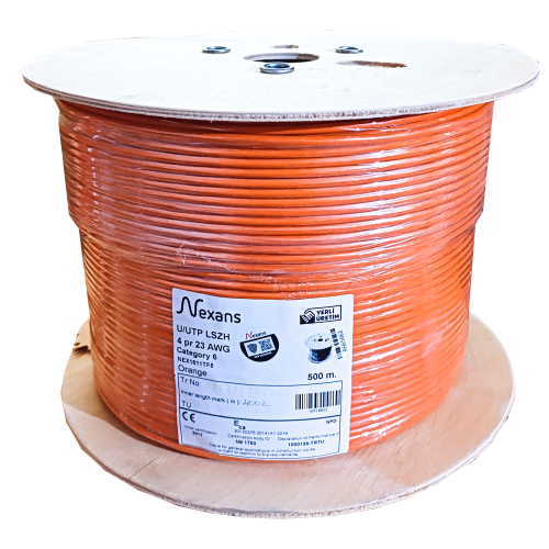 NEXANS NEX1611TF5, TURUNCU, CAT6, 500M, 23AWG (0,58mm), UTP, %100 Bakır, LSZH Halogen Free, Makara, Kablo