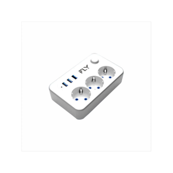 FLY 3406-01, 3 Soket, 3 USB, Akım Korumalı Priz, 2.1A, Anahtarlı, 2Mt Kablo, (Beyaz)