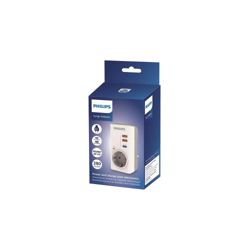 PHILIPS CHP8010W/10, Tekli, Akım Korumalı Priz, 380 Joules, PD 20W Hızlı Şarj, 1xUSB-C, 2xUSB-A, (Beyaz)