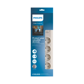 PHILIPS SPN7040WA/62, 4 Soket, Akım Korumalı Priz, 600 Joules, 2Mt Örgülü Kablo, (Beyaz)