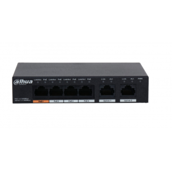 DAHUA PFS3006-4GT-60-V2, 4 Port, Gigabit, PoE 60W, 2 Port Uplink, Yönetilemez, Masaüstü Switch