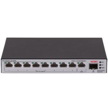 H3C S1600V2-10P-HPWR, 8 Port, GigaBit, PoE 125W, L2, 1 Port GigaBit Uplink, 1 Port GigaBit SFP, Web Yönetilebilir, Masaüstü Switch