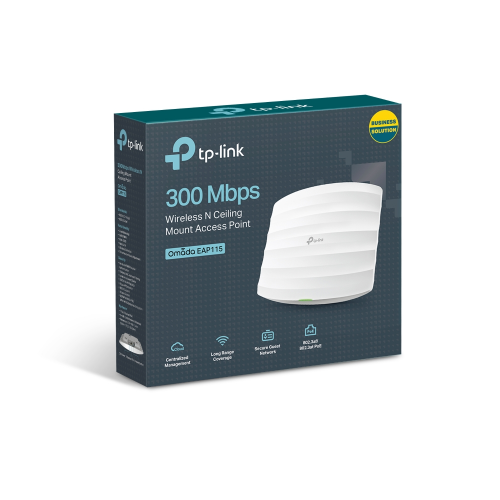 OMADA EAP115, 1Port Gigabit PoE, 300Mbps, 2,4Ghz,  Aktif Poe, Tavan tipi Access Point