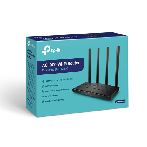 TP-LINK ARCHER C80, AC1900, 4Port, 1900Mbps, Dual Band MU-MIMO WiFi, Masaüstü, Gigabit, Router, Access Point