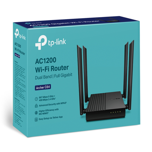TP-LINK ARCHER C64, AC1200, 4Port, 1200Mbps, Dual Band WiFi, Masaüstü, Gigabit, Router, Access Point