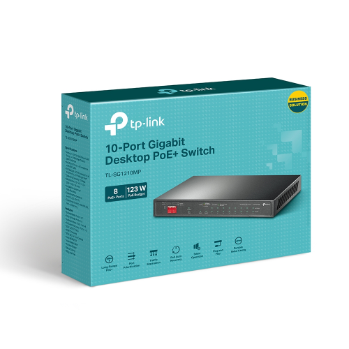 TP-LINK TL-SG1210MP, 8 Port, GigaBit, PoE 123W, 1 Port GigaBit Lan, 1 Port GigaBit SFP, Yönetilebilir, Metal Kasalı Switch