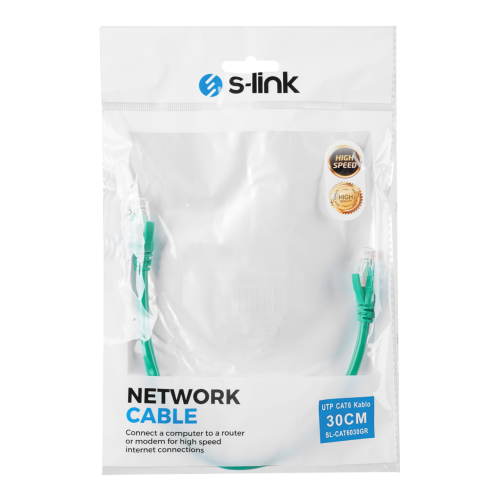 S-LINK SL-CAT6030GR CAT6 Patch 30CM Kablo (Yeşil)