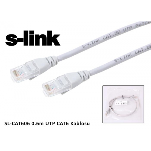 S-LINK SL-CAT606 CAT6 Patch 60CM Kablo (Gri)