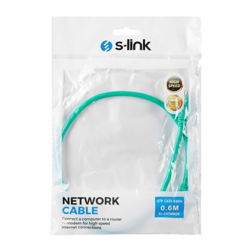 S-LINK SL-CAT606GR CAT6 Patch 60CM Kablo (Yeşil)